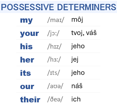privlastňovacie zámená my, your – possessive determiners