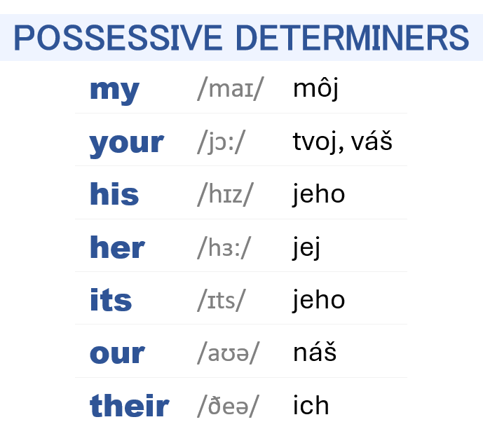 privlastňovacie zámená possessive determiners