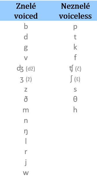 znelé a neznelé spoluhlásky v angličtine (voiced and voiceless consonants)