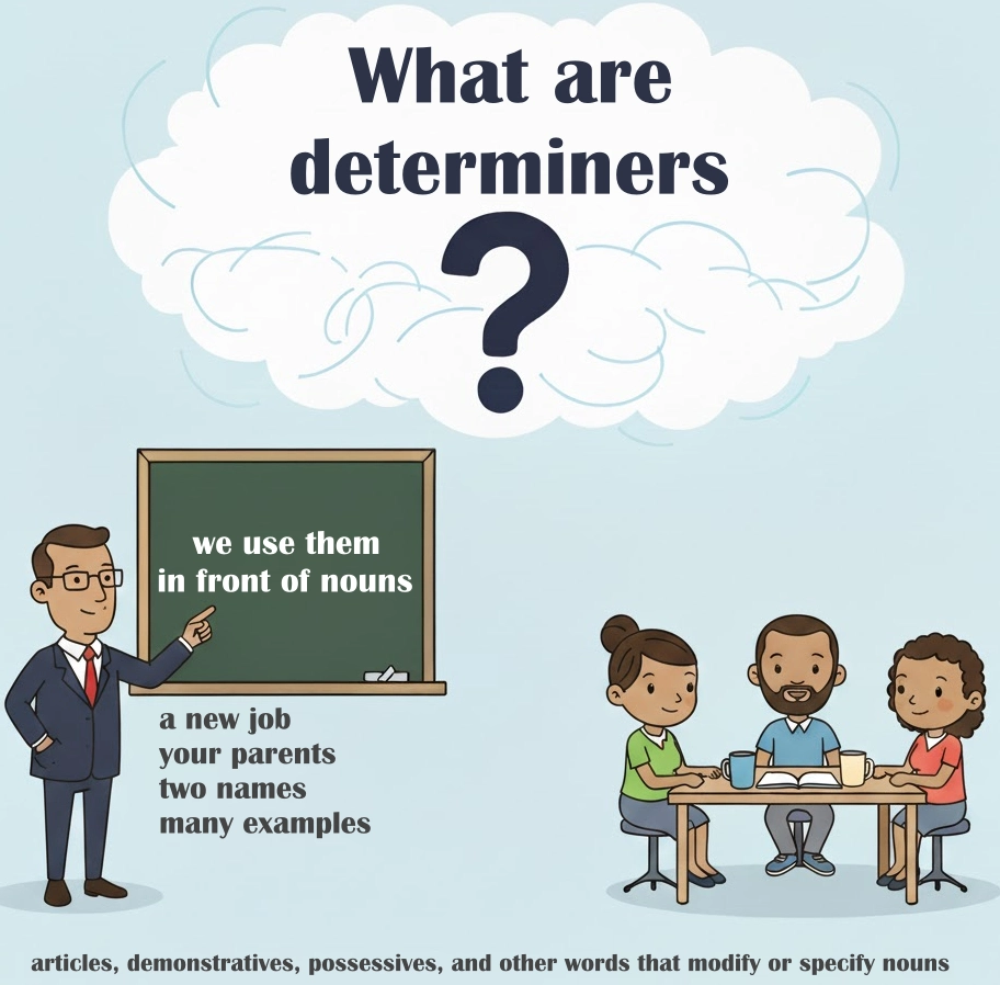 čo sú determinátory (determiners in English)