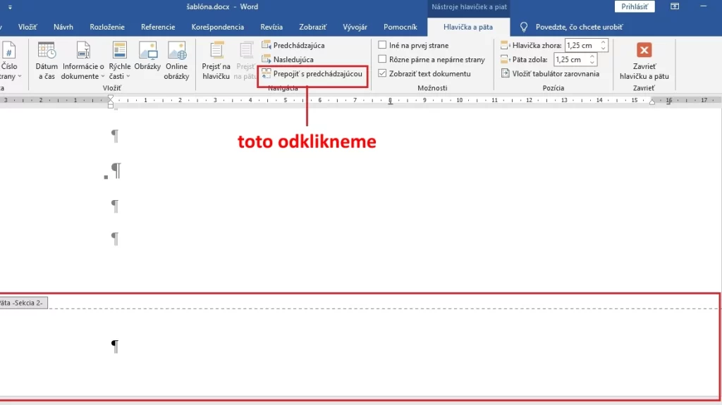 číslovanie strán - odpojenie sekcie
