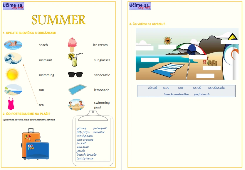 summer pracovný list náhľad