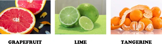 ovocie po anglicky grapefruit, lime, tangerine