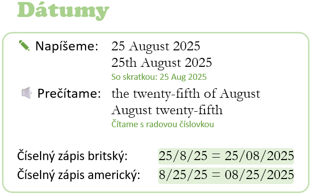 dátumy v angličtine