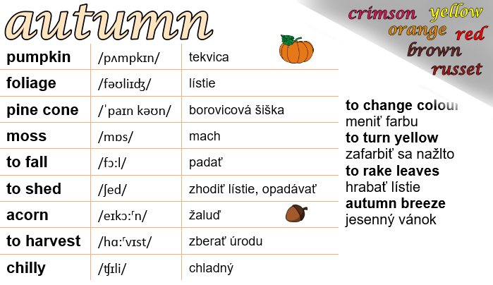 jeseň: slovná zásoba